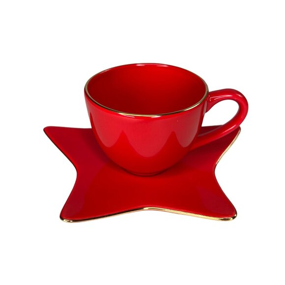 Williams-Sonoma Red Star Cup & Saucer Set Holiday Dessert Espresso Holiday - Picture 2 of 12
